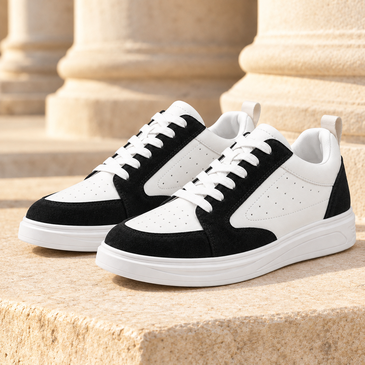 Caleb Suede-Panel Court Sneakers - Black, full pair