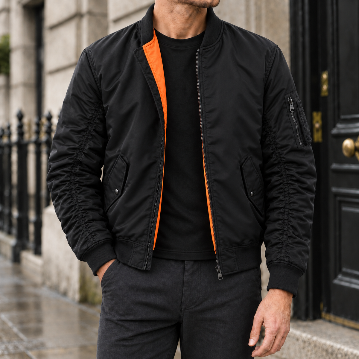 Reid Quilt-Lined Bomber Jacket - Black, worn, full jacket