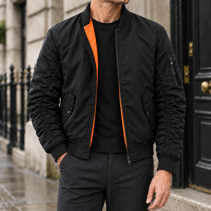 Reid Quilt-Lined Bomber Jacket - Black, worn, full jacket