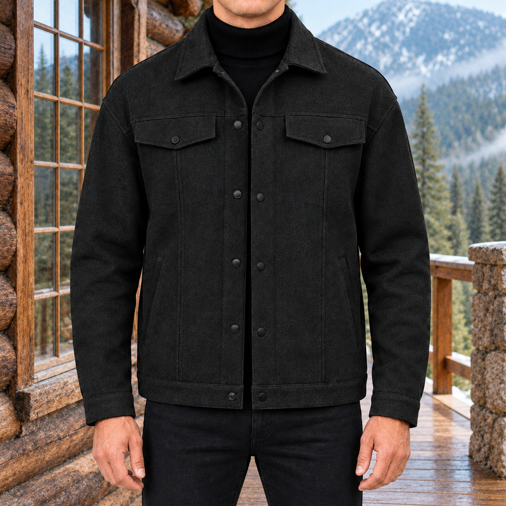 Travis Flap-Pocket Trucker Jacket - Black, worn, full jacket