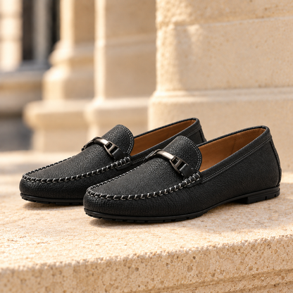 Logan Leather Bit Driving Loafers - Black, full pair