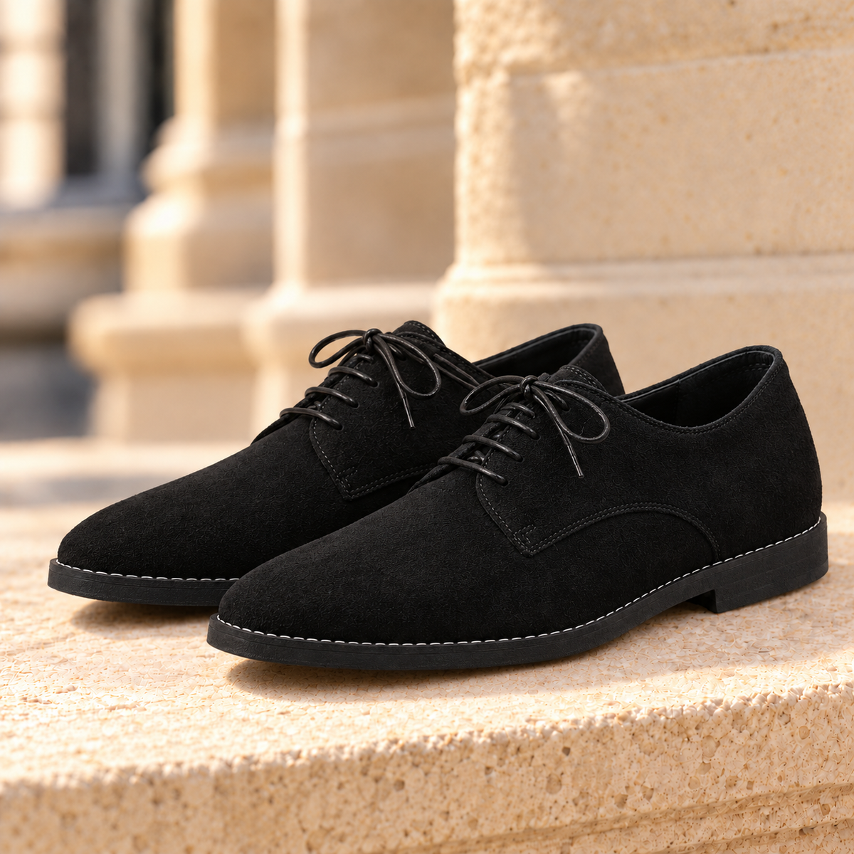 Dean Suede Derby Shoes - Black, full pair
