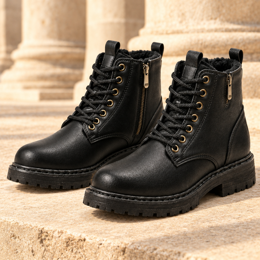 Chase Plush-Lined Lace-Up Boots - Black, full pair