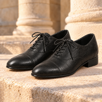 Audrey Cap-Toe Leather Oxford Flats - Black, full pair
