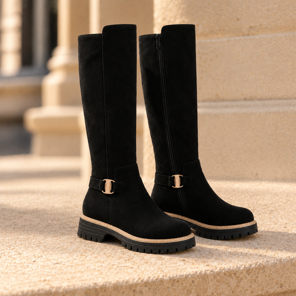 Sloane Suede-Look Knee-High Boots - Black, full pair