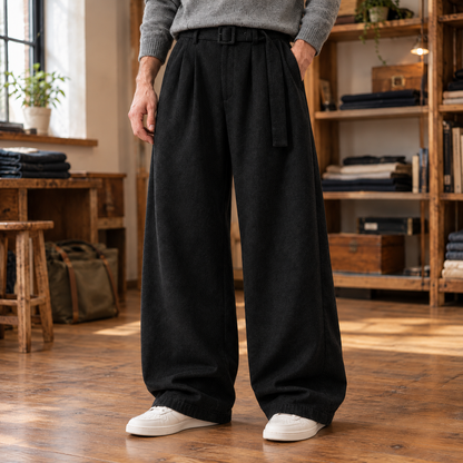 Warren Belted Wool-Blend Wide-Leg Trousers - Black, worn, full trousers