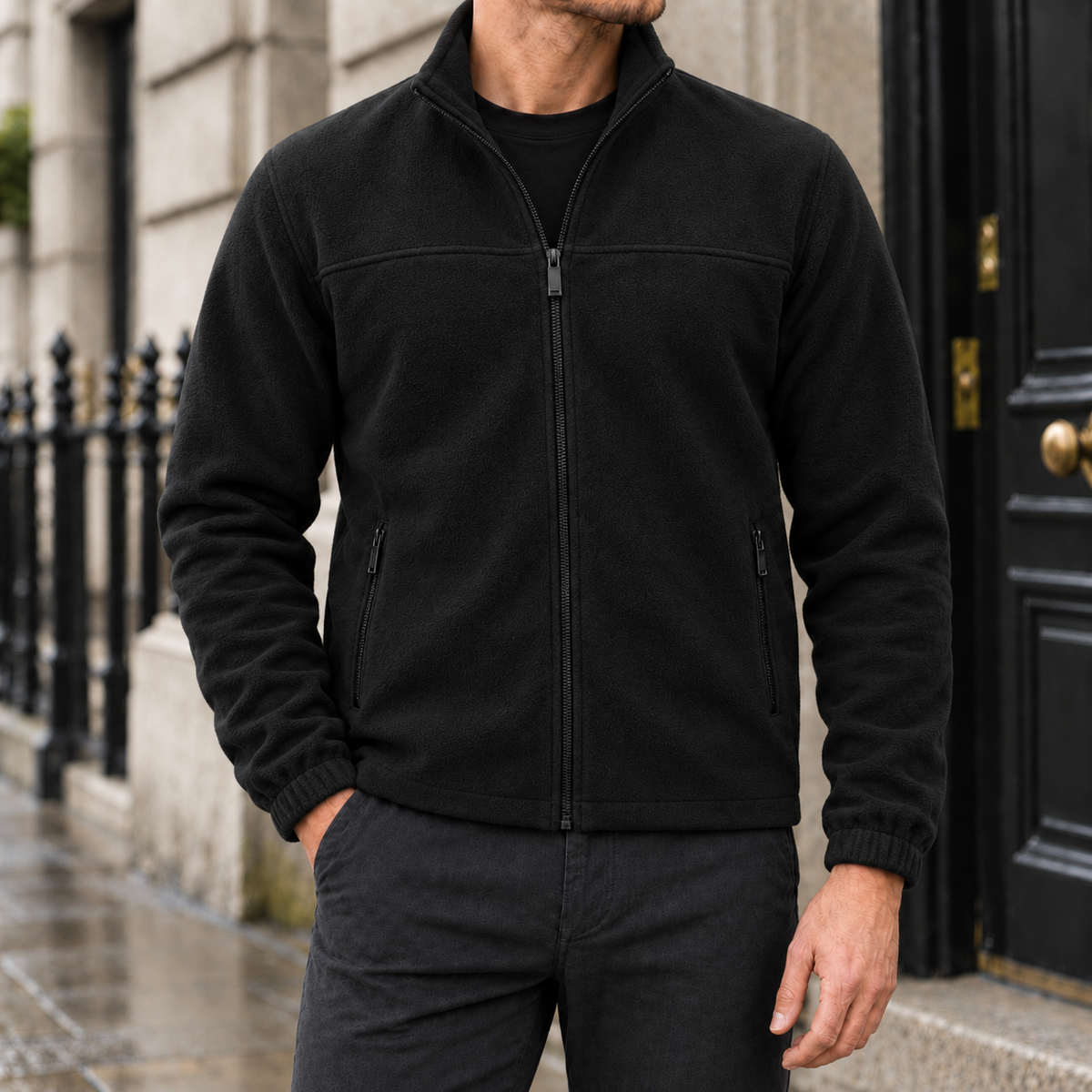 Elliot Polar Fleece Zip Jacket - Black, worn, full jacket
