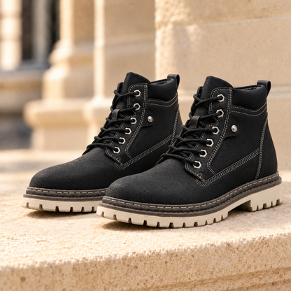 Wyatt Lug-Sole Lace-Up Boots - Black, full pair