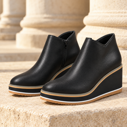 Lindsay Platform Wedge Ankle Boots - Black, full pair