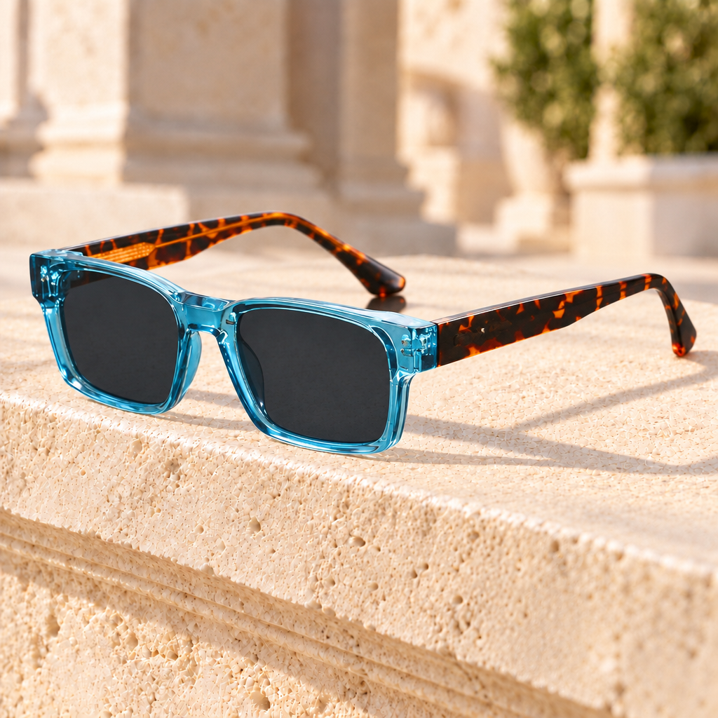 Parker Square Acetate Sunglasses — Blue Tortoise, full frame