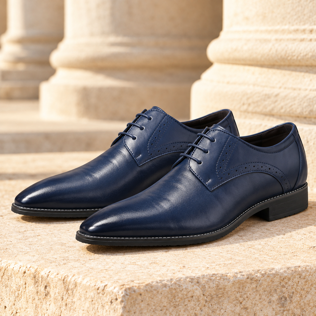 Charles Polished Brogue Dress Shoes - Blue, full pair