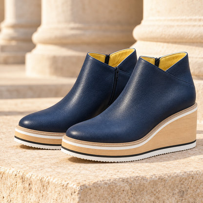 Lindsay Platform Wedge Ankle Boots - Blue, full pair