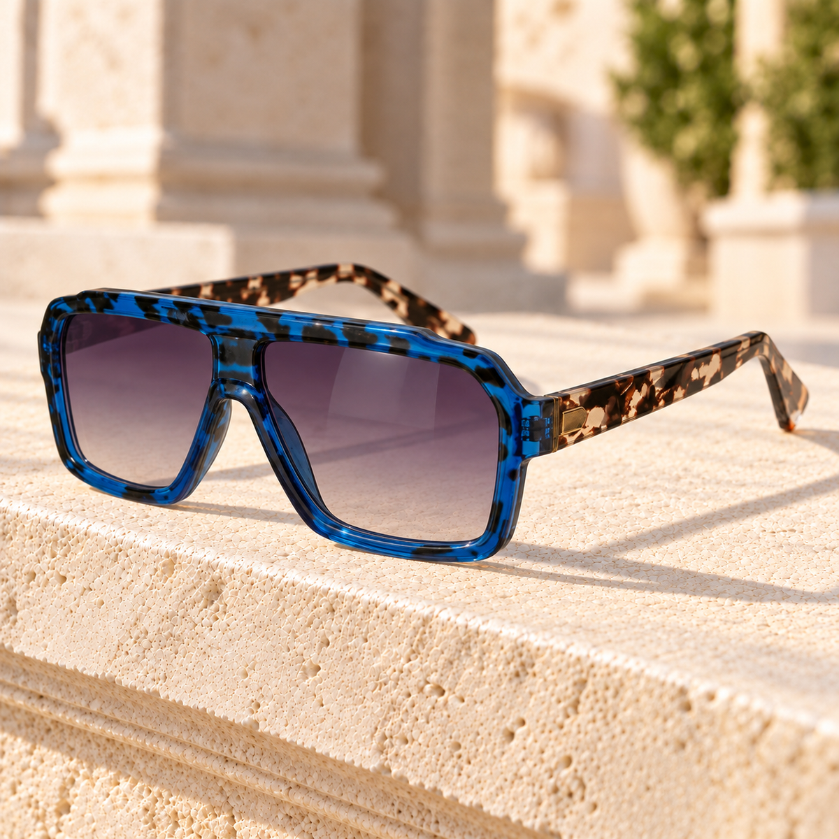 Dana Flat-Top Aviator Sunglasses — Blue, full frame
