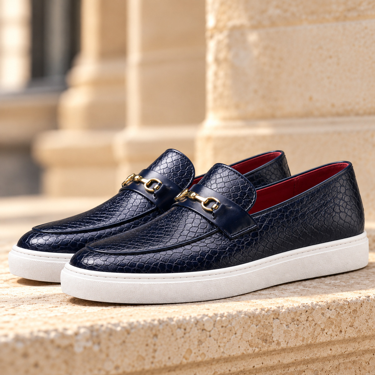 Severin Croc-Embossed Horsebit Loafers - Blue, full pair