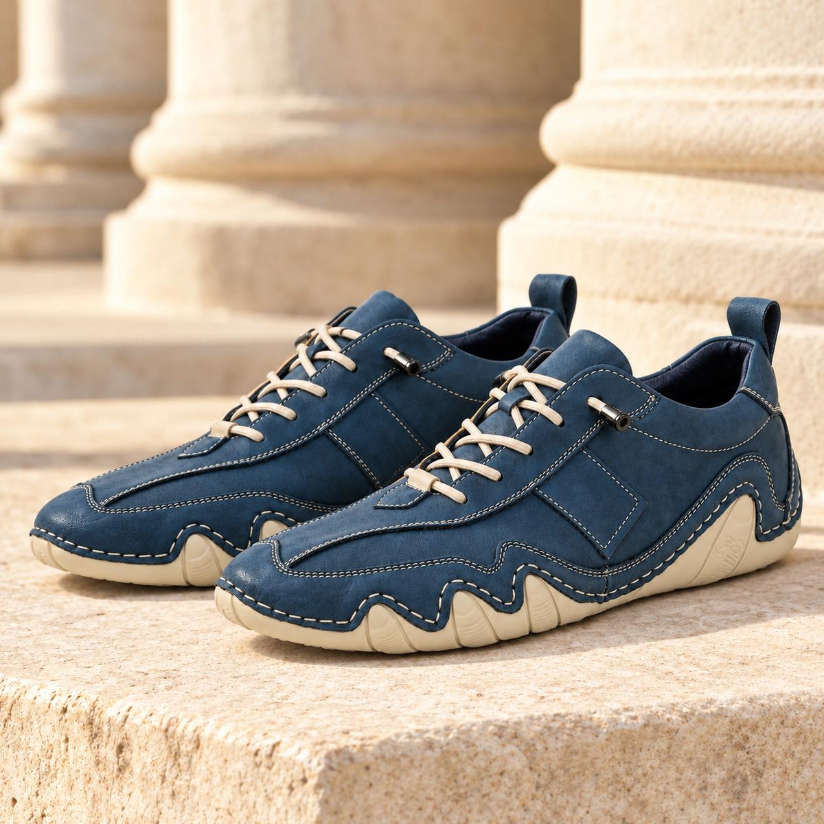 Gavin Wavy-Sole Leather Lace-Up Shoes - Blue, full pair
