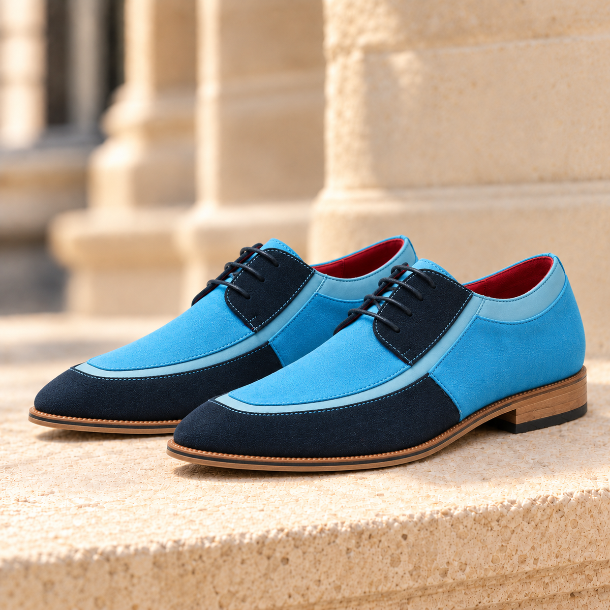 Harrison Two-Tone Derby Shoes - Blue/Navy, full pair