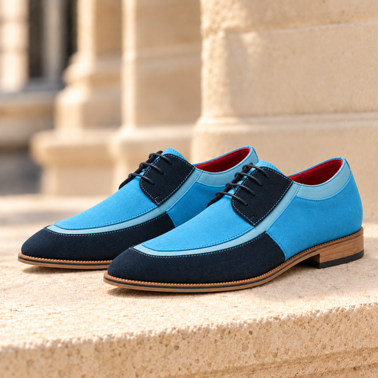 Harrison Two-Tone Derby Shoes - Blue/Navy, full pair