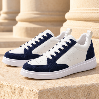 Caleb Suede-Panel Court Sneakers - Blue, full pair
