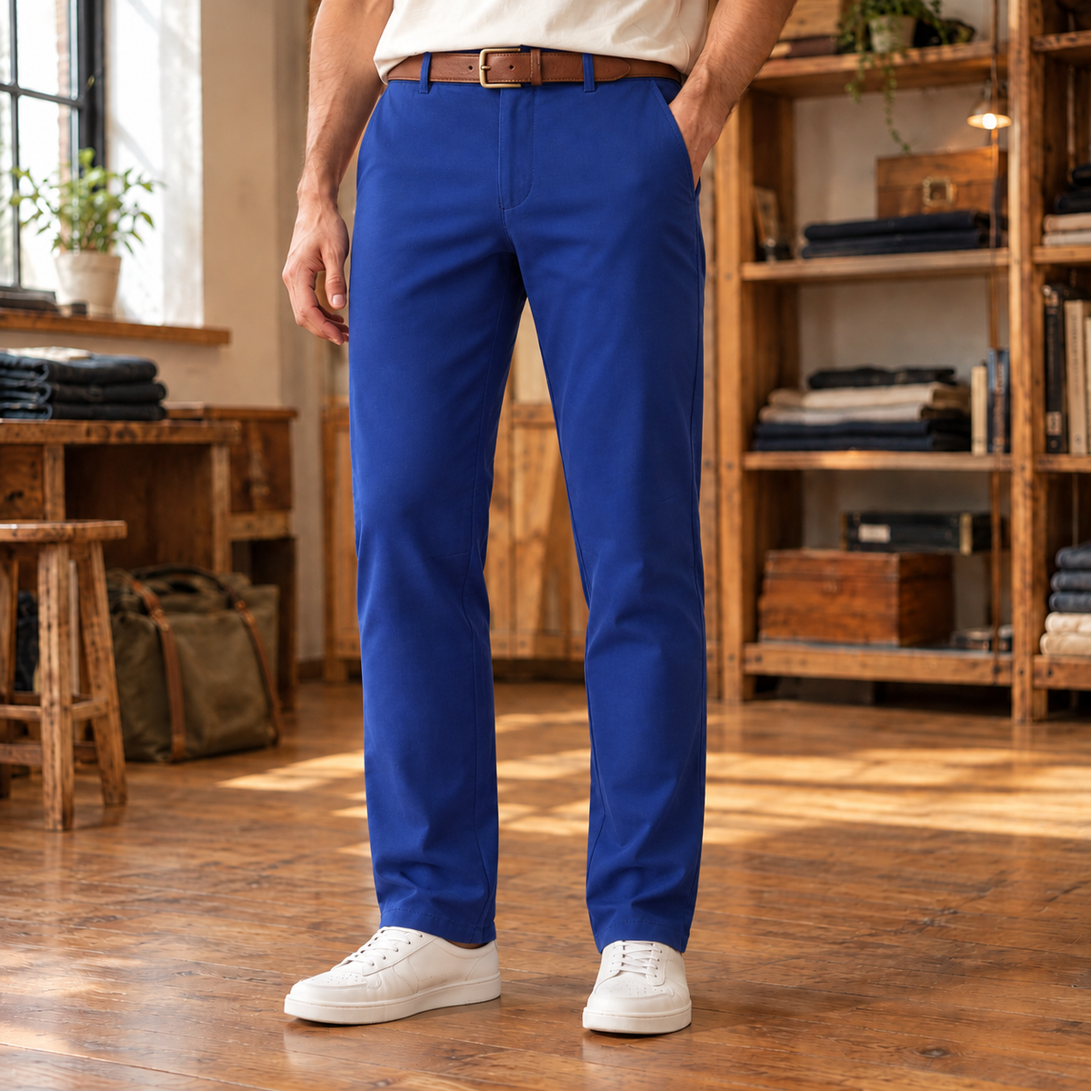 Connor Four-Way Stretch Trousers - Blue, worn, full trousers