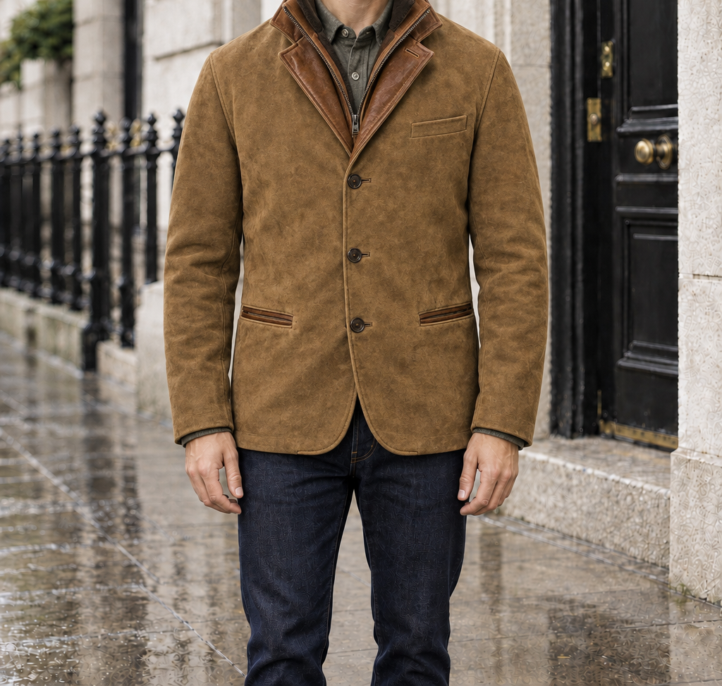 Walter Contrast-Collar Button Jacket - Brown, worn