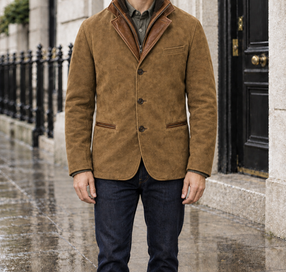 Walter Contrast-Collar Button Jacket - Brown, worn
