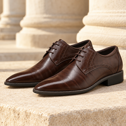 Charles Polished Brogue Dress Shoes - Brown, full pair