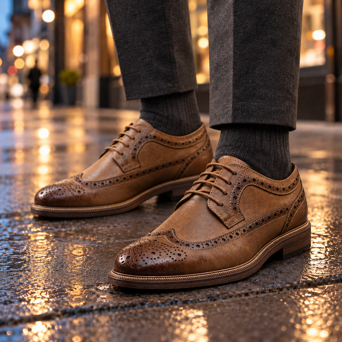 Gordon Grained Wingtip Brogues - Brown, worn pair