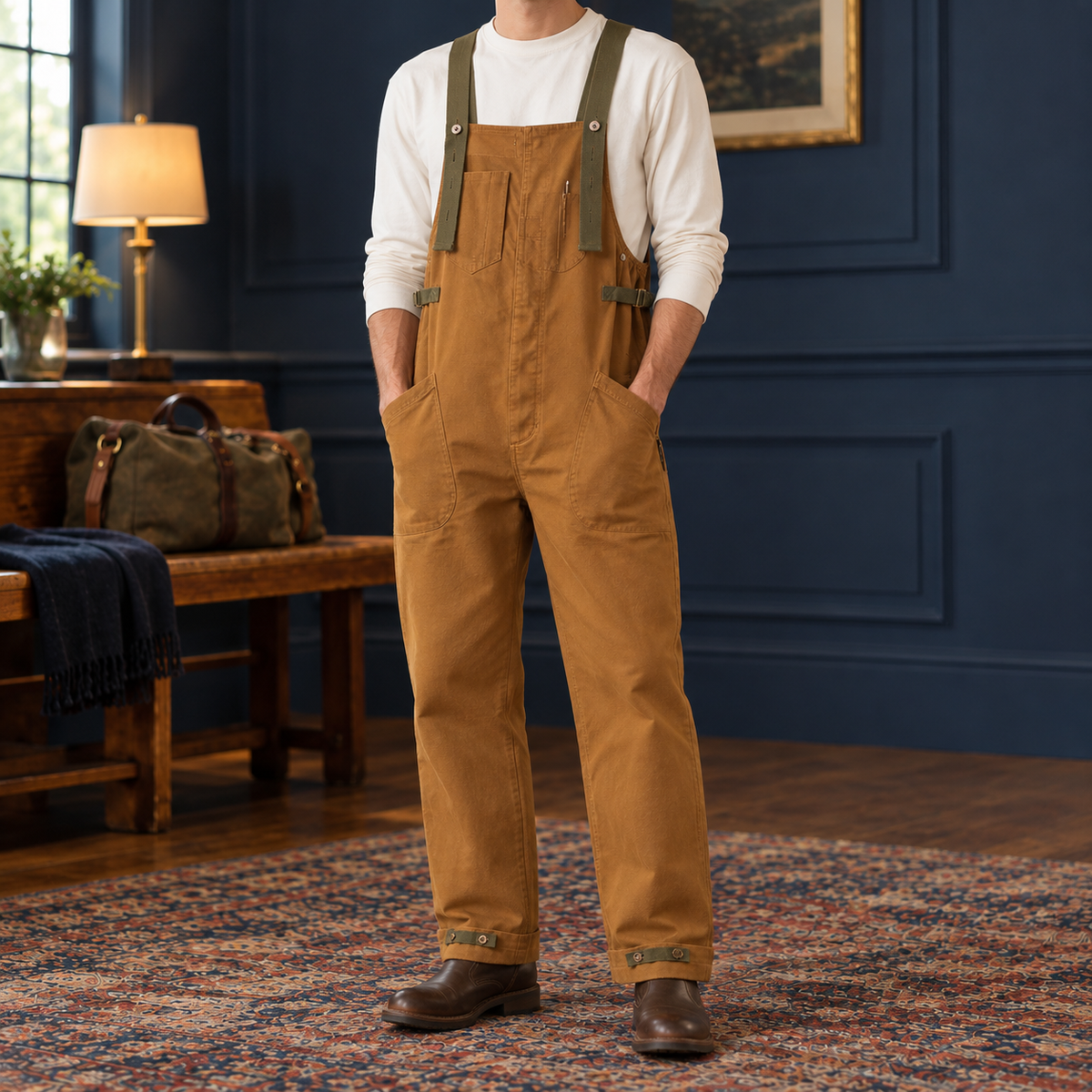 Porter Webbing-Strap Twill Overalls - Brown, worn, full overalls