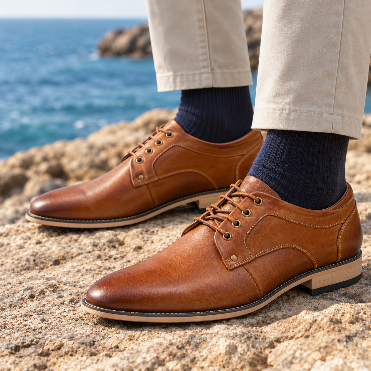 Nathan Stacked-Heel Leather Derby Shoes - Brown, worn pair