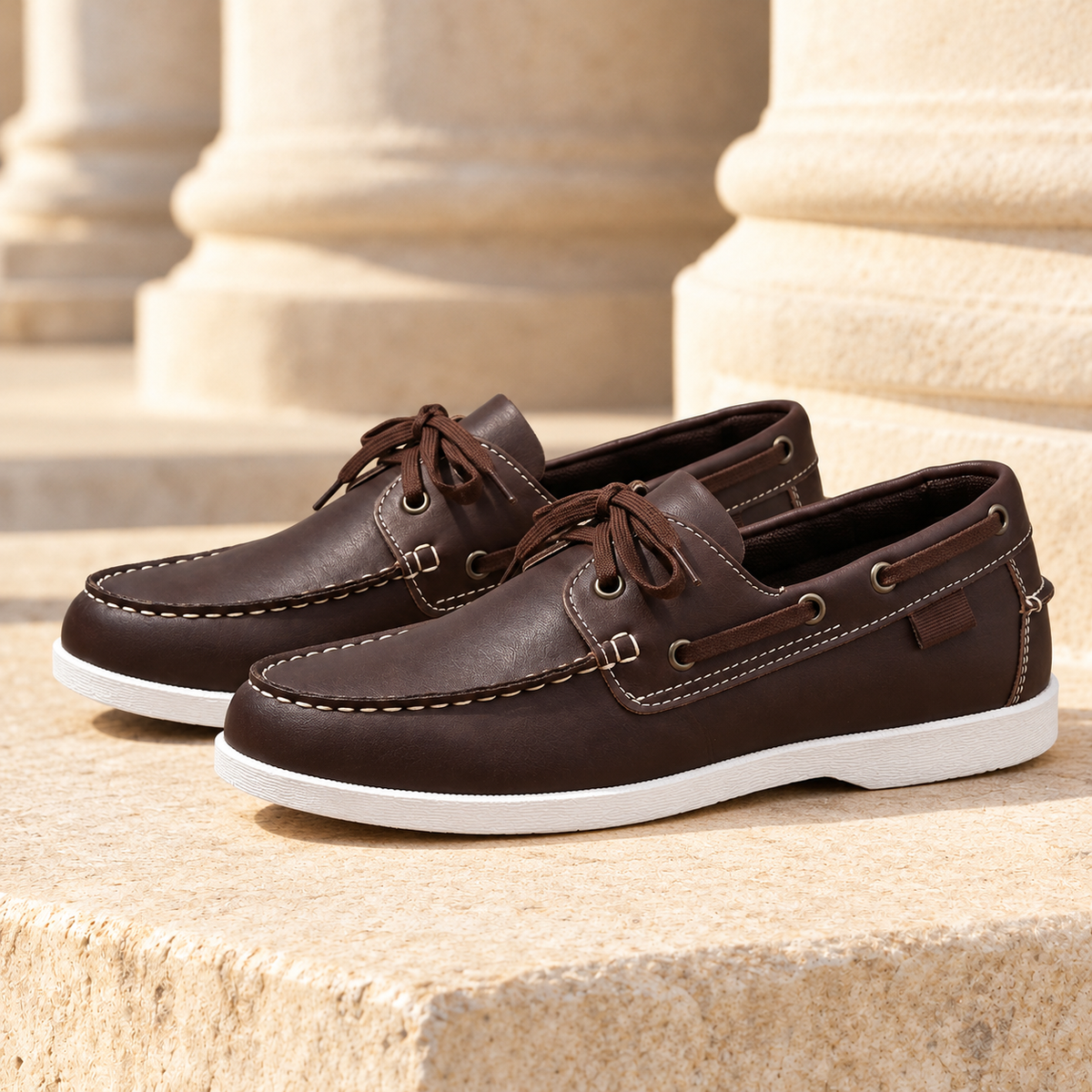 Sawyer Two-Tone Leather Boat Shoes - Brown, full pair
