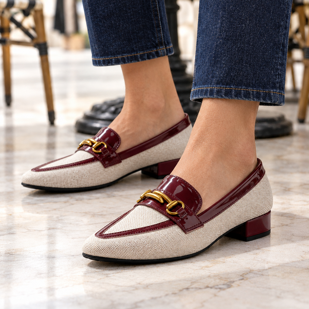 Ella Woven Horsebit Loafers - Brown, worn pair