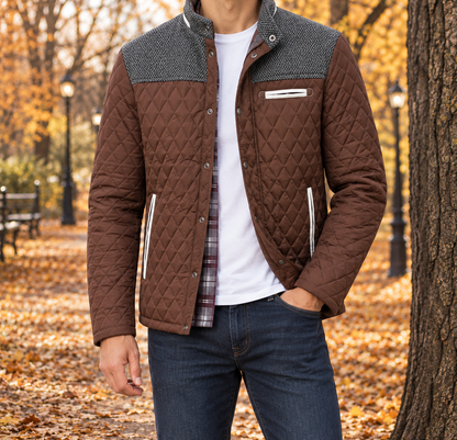 Marshall Knit-Yoke Quilted Jacket - Brown, worn