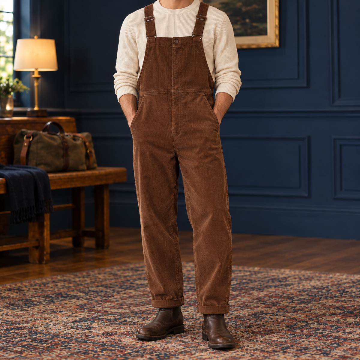 Walker Corduroy Bib Overalls - Brown, worn, full overalls