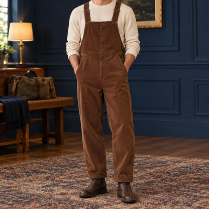 Walker Corduroy Bib Overalls - Brown, worn, full overalls