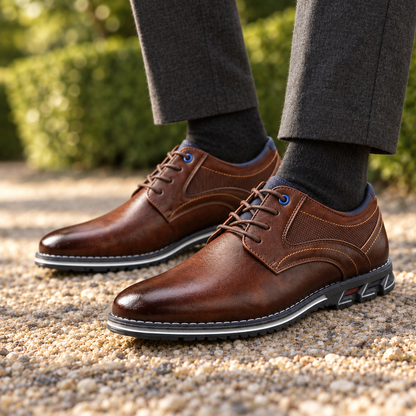 Conrad Leather Lace-Up Derby Shoes - Brown, worn pair