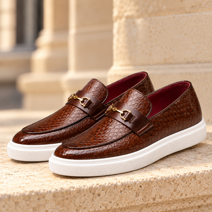 Severin Croc-Embossed Horsebit Loafers - Brown, full pair