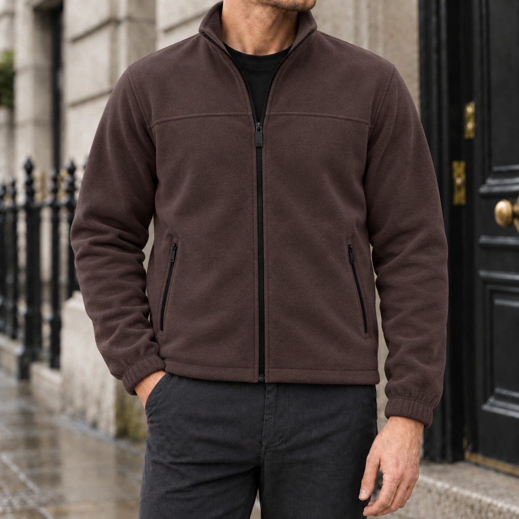Elliot Polar Fleece Zip Jacket - Brown, worn, full jacket