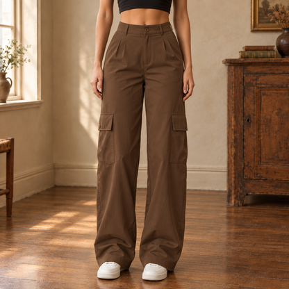 Maren High-Rise Cargo Pants — Brown, worn, full pants