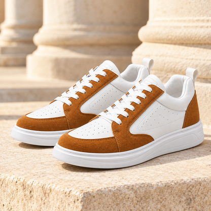 Caleb Suede-Panel Court Sneakers - Brown, full pair