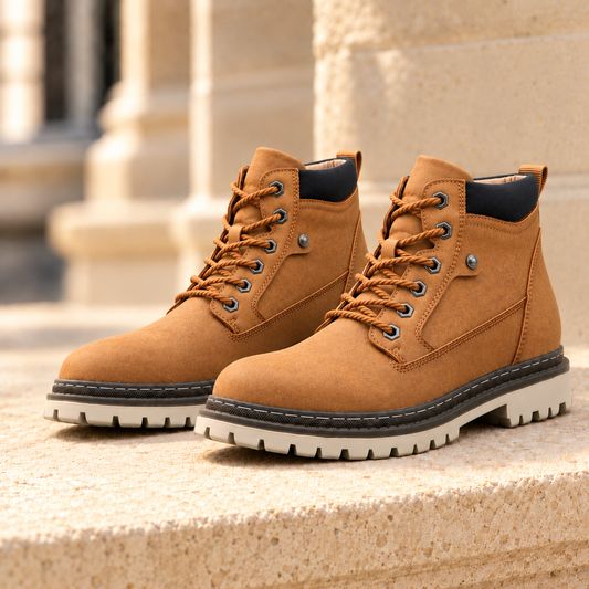 Wyatt Lug-Sole Lace-Up Boots - Brown, full pair
