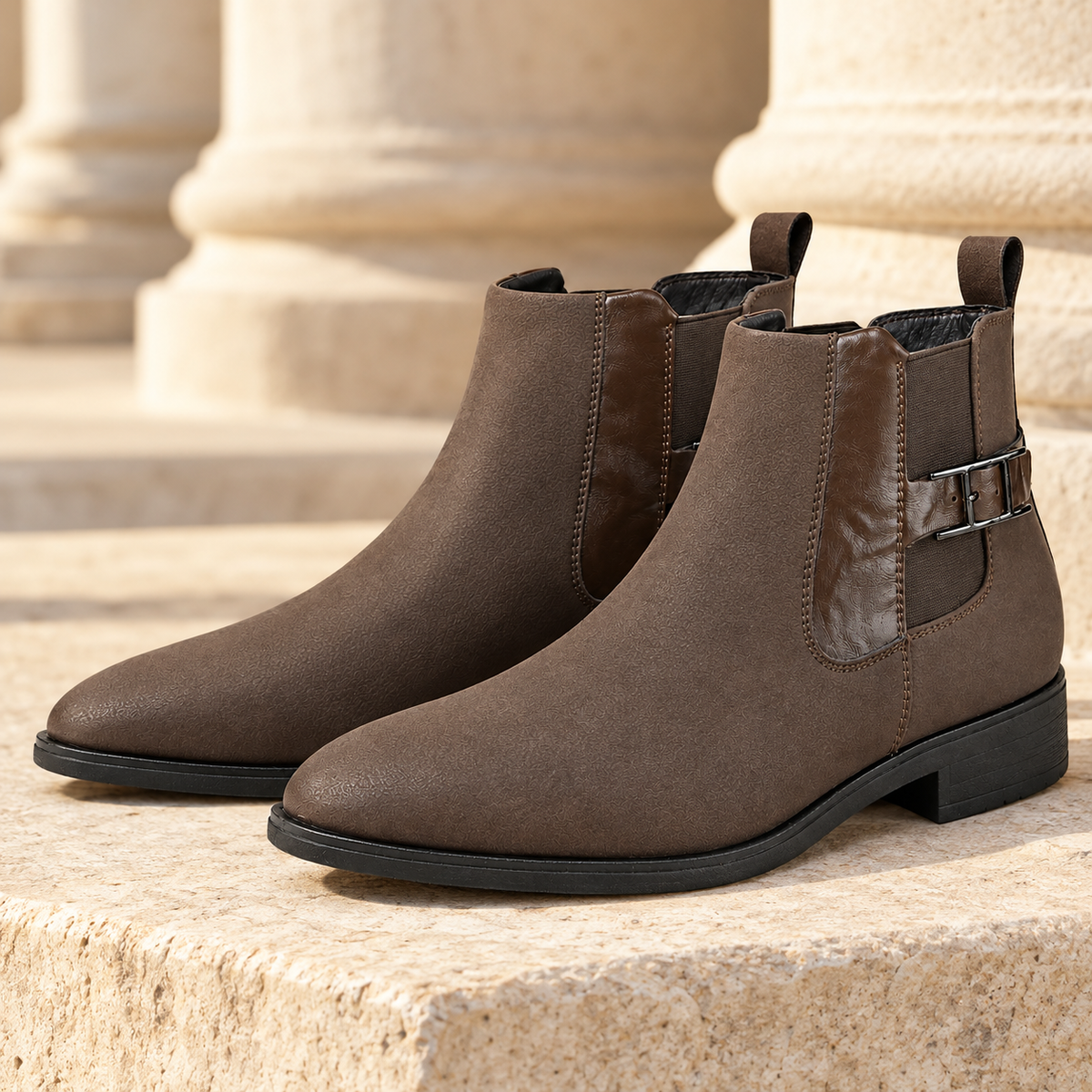 Marcus Buckle-Strap Chelsea Boots - Brown, full pair