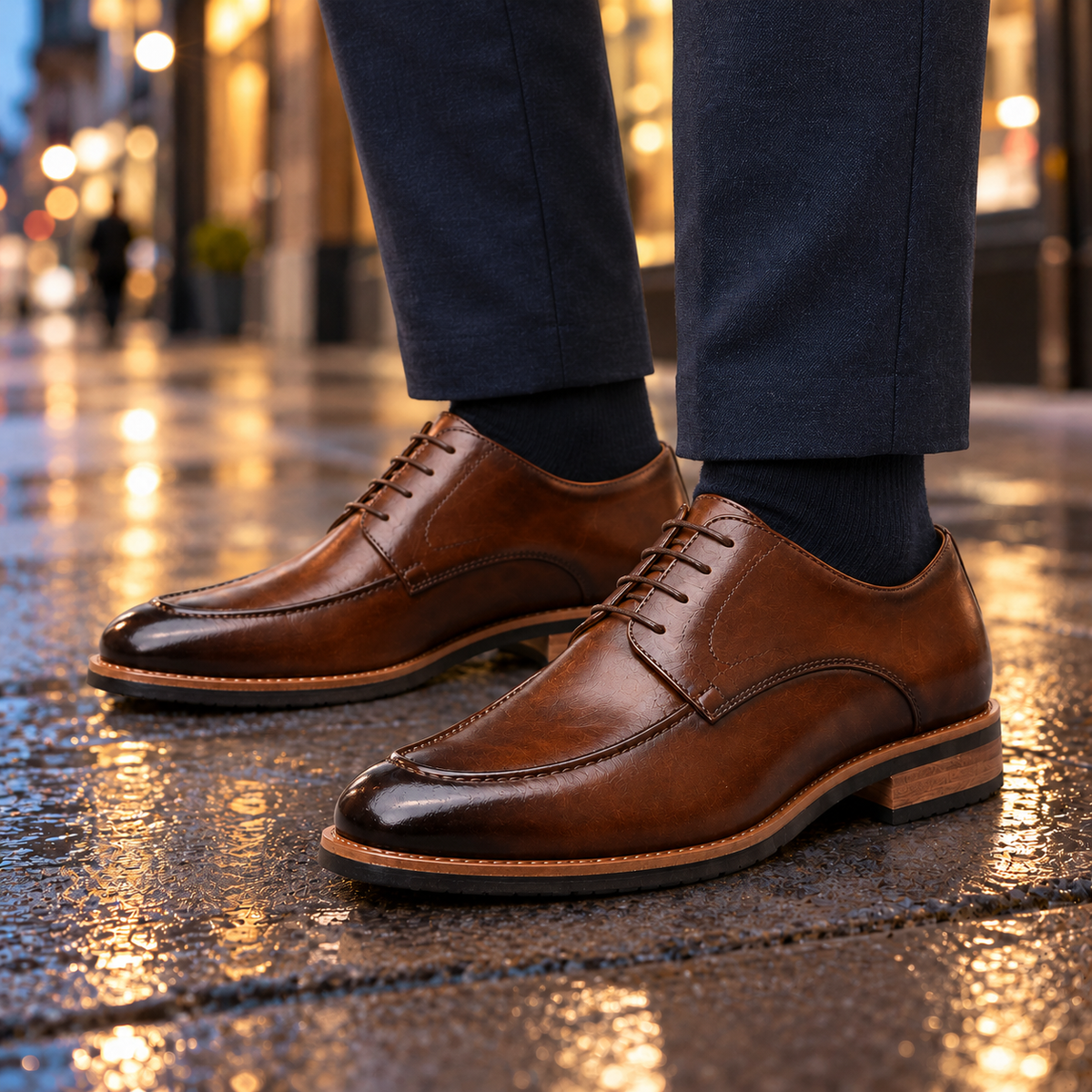 Franklin Split-Toe Leather Derby Shoes - Brown, worn pair