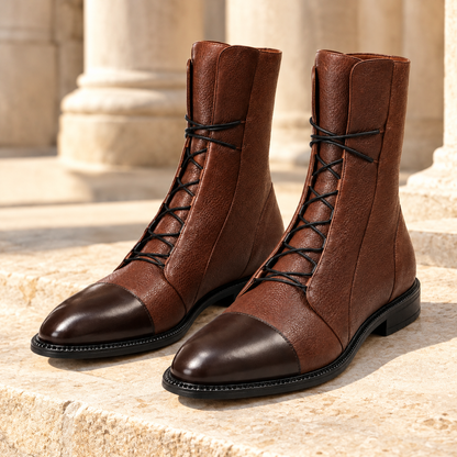 Ella Cap-Toe Lace-Up Ankle Boots - Brown, full pair