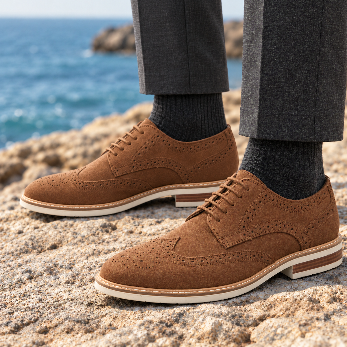 Hayes Layered-Sole Wingtip Brogues - Brown, worn pair