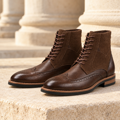 Russell Leather Wingtip Lace-Up Boots - Brown, full pair