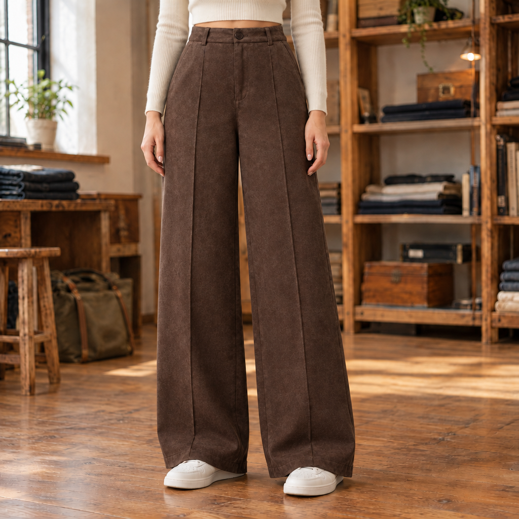 Amber Faux-Suede Wide-Leg Trousers  Drako™️ trousers