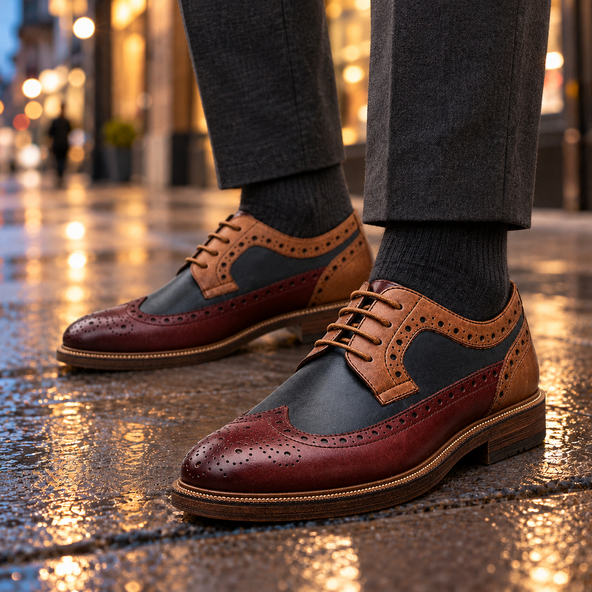 Gordon Grained Wingtip Brogues - Burgundy, worn pair