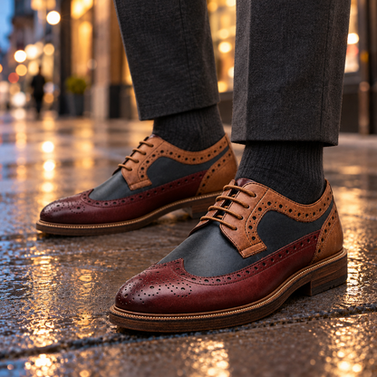 Gordon Grained Wingtip Brogues - Burgundy, worn pair