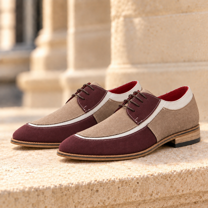 Harrison Two-Tone Derby Shoes - Burgundy/Taupe, full pair