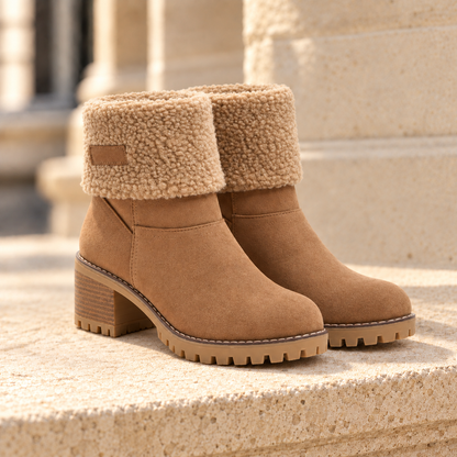 Aspen Faux-Shearling Cuff Ankle Boots - Camel, full pair